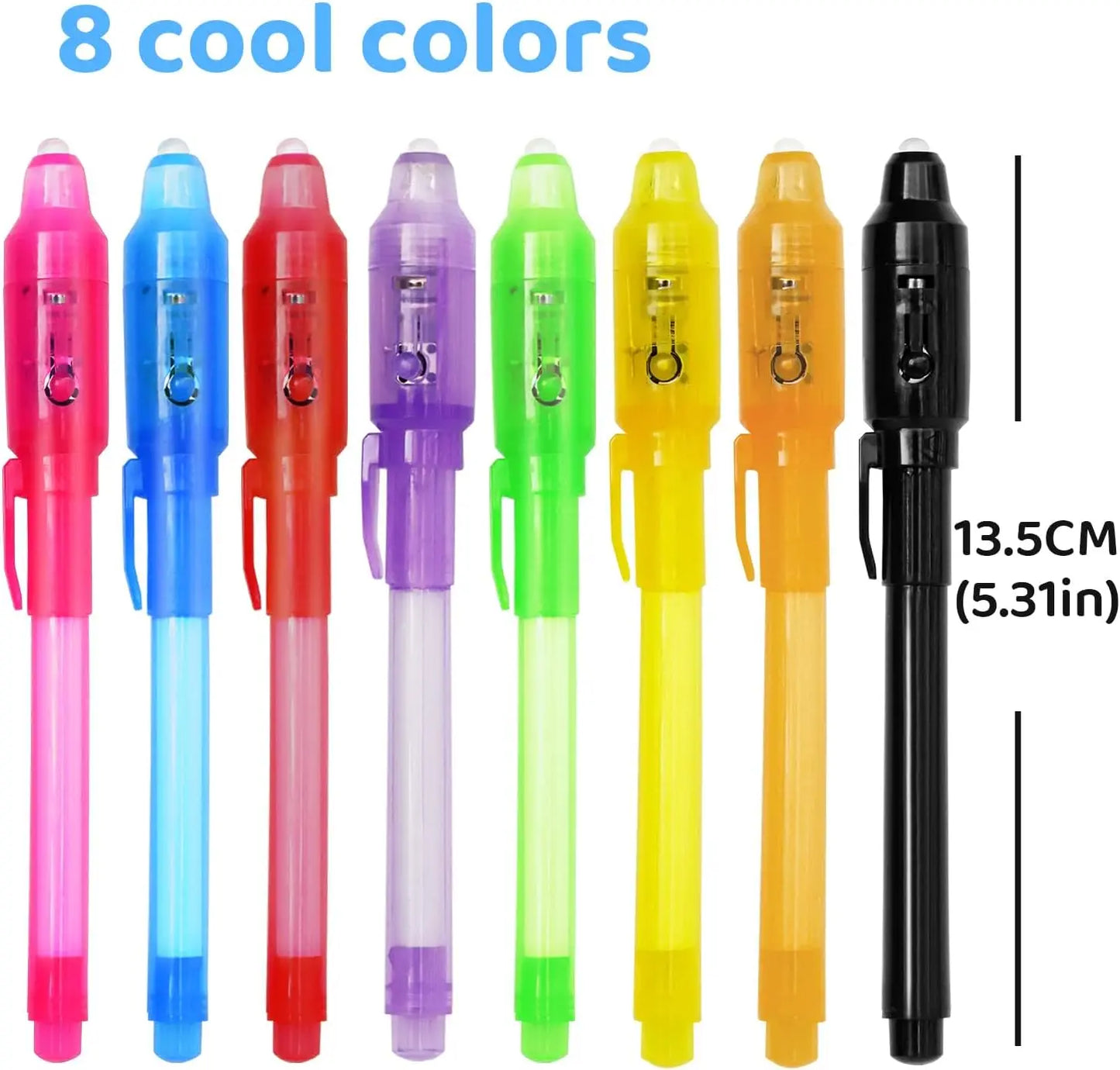 Invisible Ink Pens with UV Light,8 Colors Glow ,Secret Message Writing Detective Party Favors, Birthday Christmas