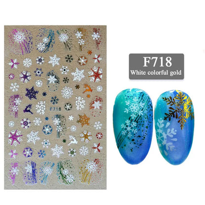 1PCS New Christmas Decorations 2023 New Year Nail Stickers Press on Nails Laser Snowflake Christmas Tree 3D Nail Decal