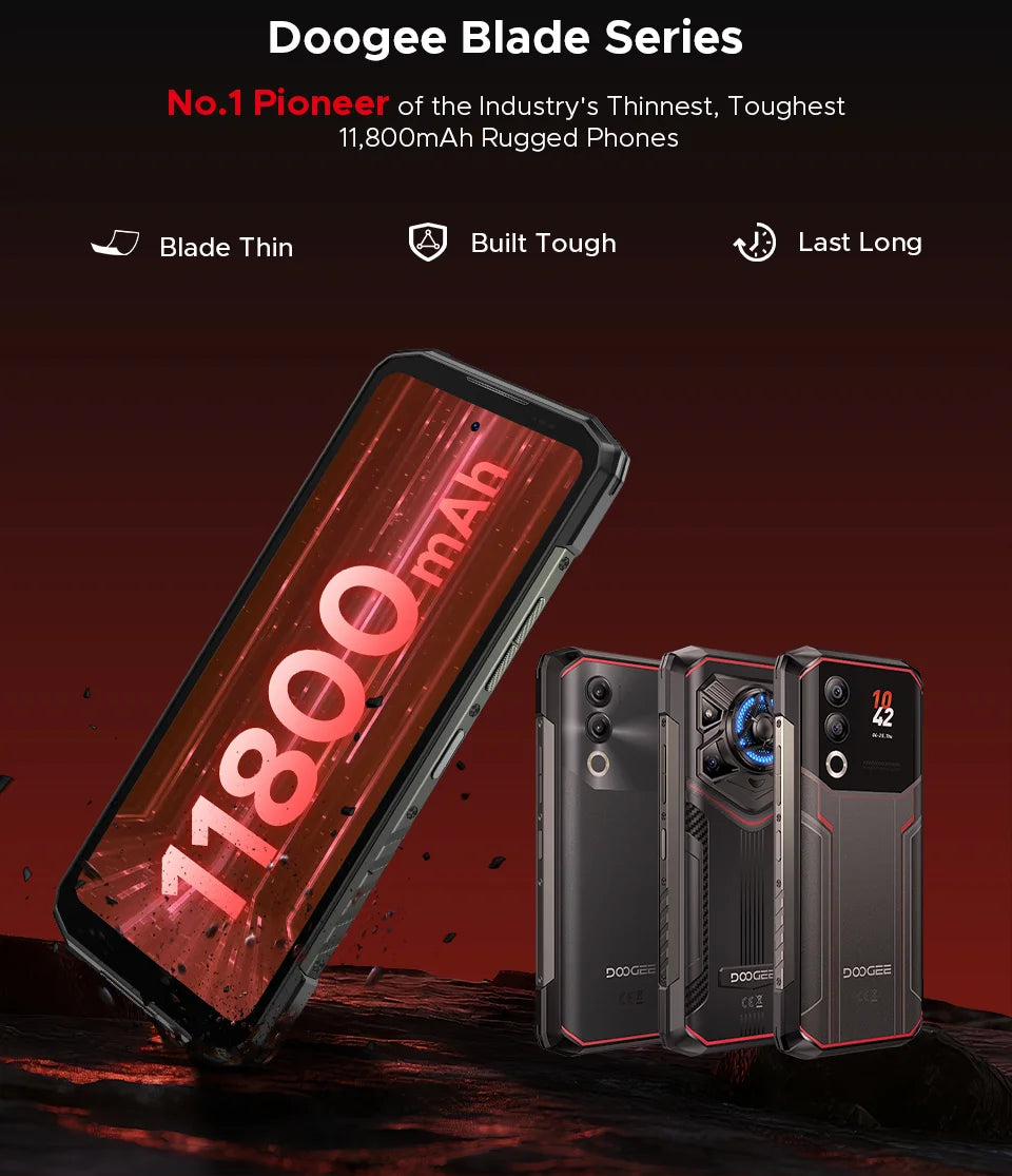 DOOGEE Blade20 Pro Rugged Phone 125dB Speaker Gemini AI 11800mAh Battery 6.6'' Display Android 15 Global Version Smartphone NFC