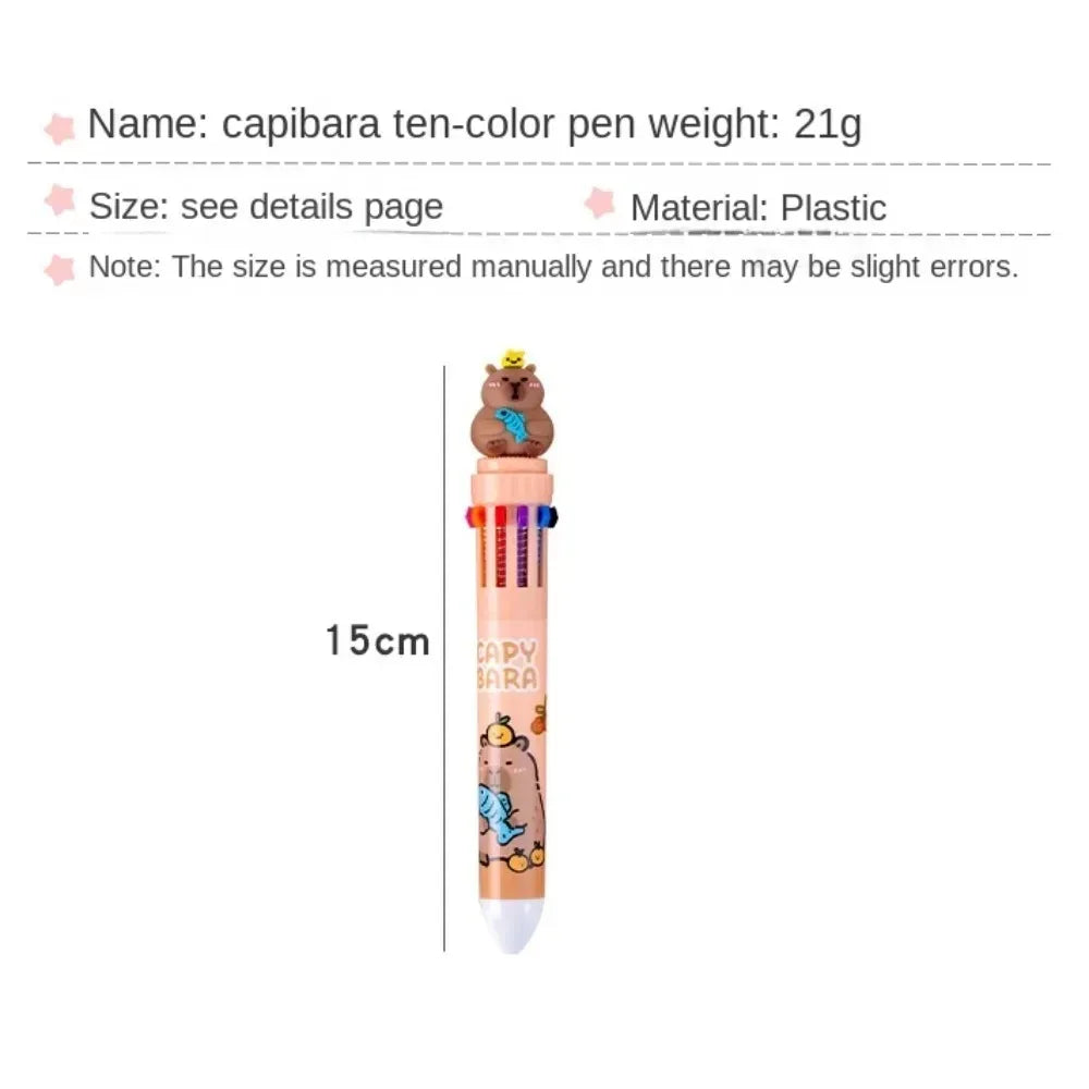 10-Color Kawaii Capybara Multifunctional Gel Pen 0.5mm Fine Tip Cute Cartoon Brown Pen for Office School Student Stationery