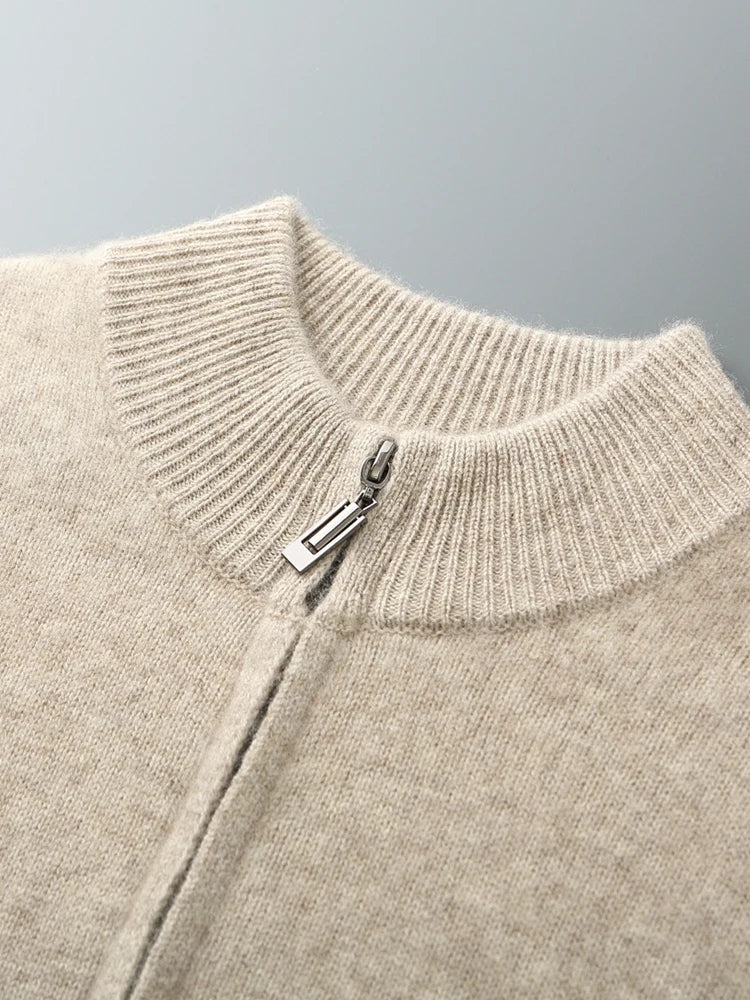 100% Merino Wool Two-piece Suit for Men Autumn Winter Knitting Zipper Cardigan and Slim-fit Pants Warm Thickened Clothing Sets