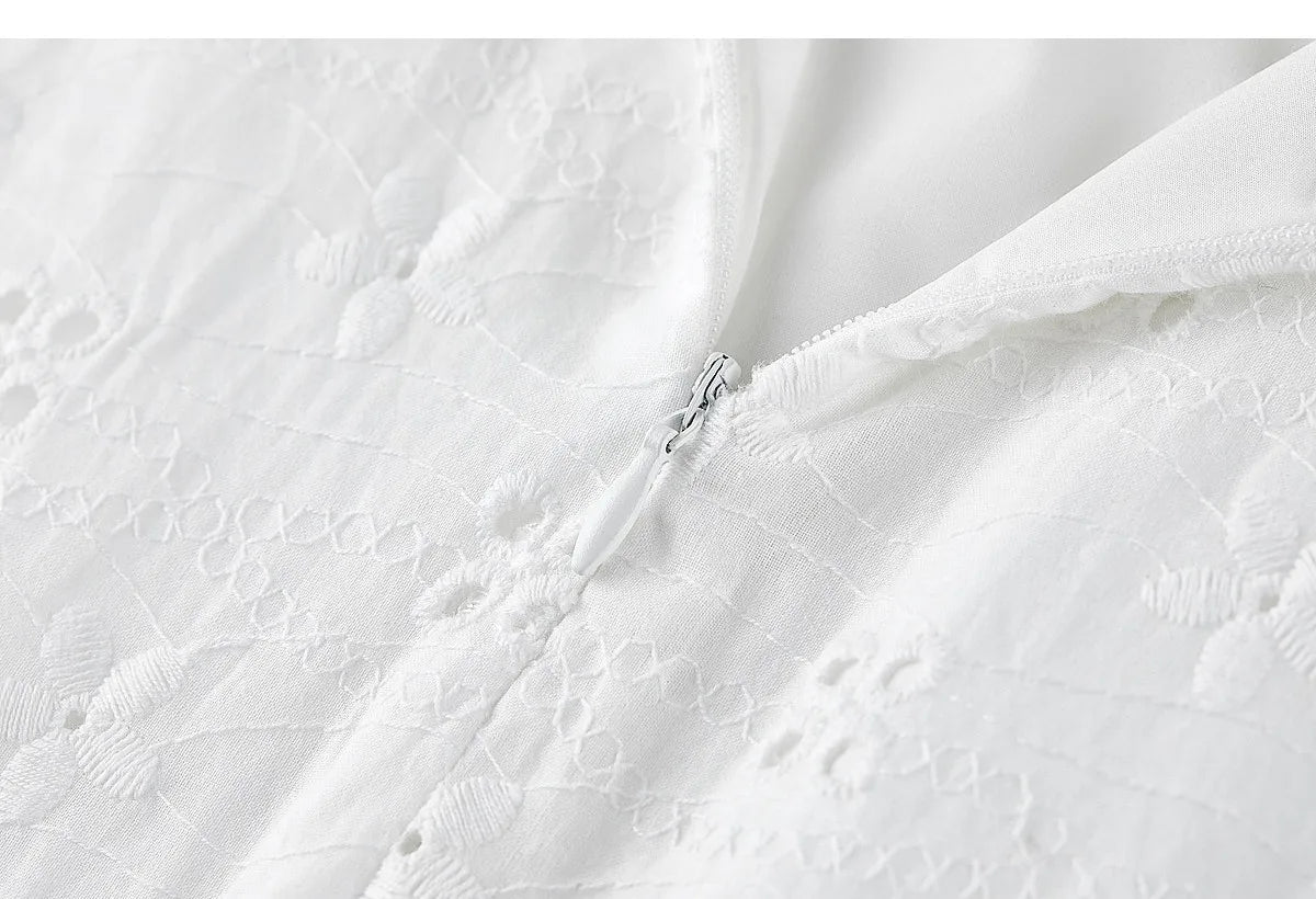 SENTUBILA Women's White Cotton Summer Skirt 2026 Woman Fashion Hollow Embroidery A-Line Short Skirt Female Clothes Q62QG7173