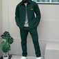 2026 Men's New Style Waffle Plain Color Collar Button-Down Pockets Long-Sleeved Pants Casual Jacket Set