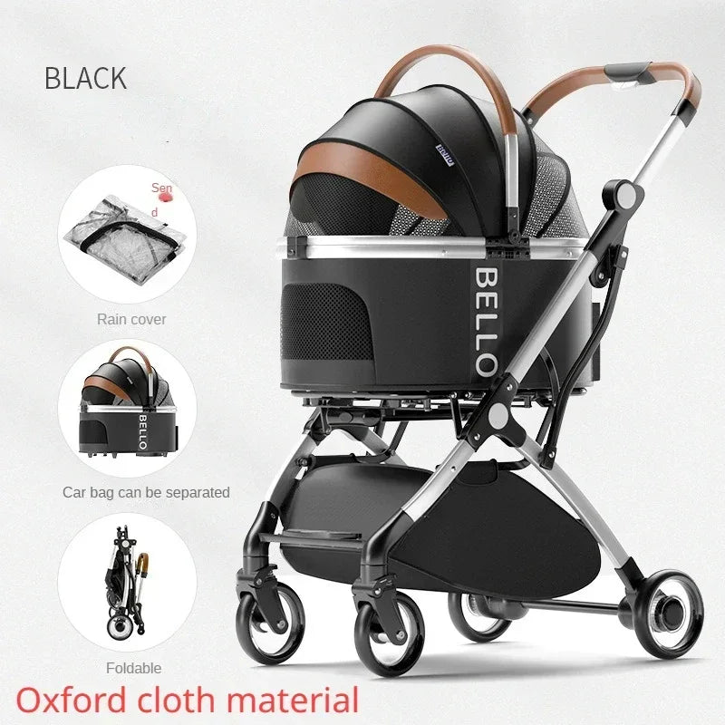 Detachable Aluminum Tube Pet Stroller Foldable Travel Trolley Portable Outdoor Walking Carrier For Cats Puppies Dogs