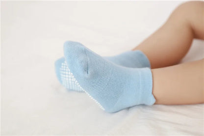 6 Pairs/Lot Cotton Baby Anti-slip Boat Socks For Boys Girls Low Cut Floor Kids Toddler Sock With Rubber Grips For 0-1Years