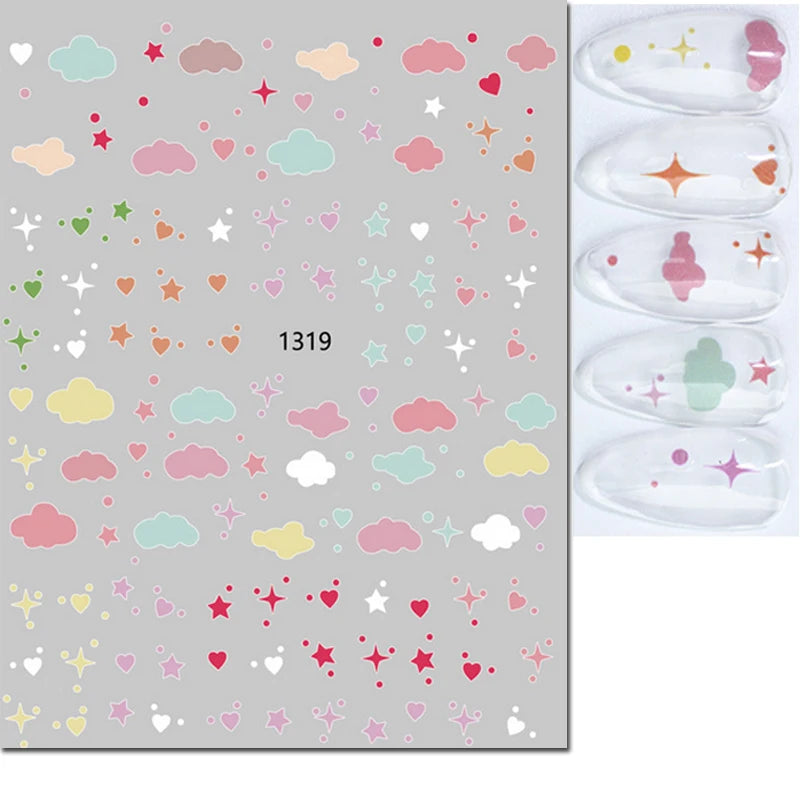 3d Nail Art Stickers Red Black White Love Hearts Stars Clouds French Full Tips Adhesive Nail Decals Slider For Manicure