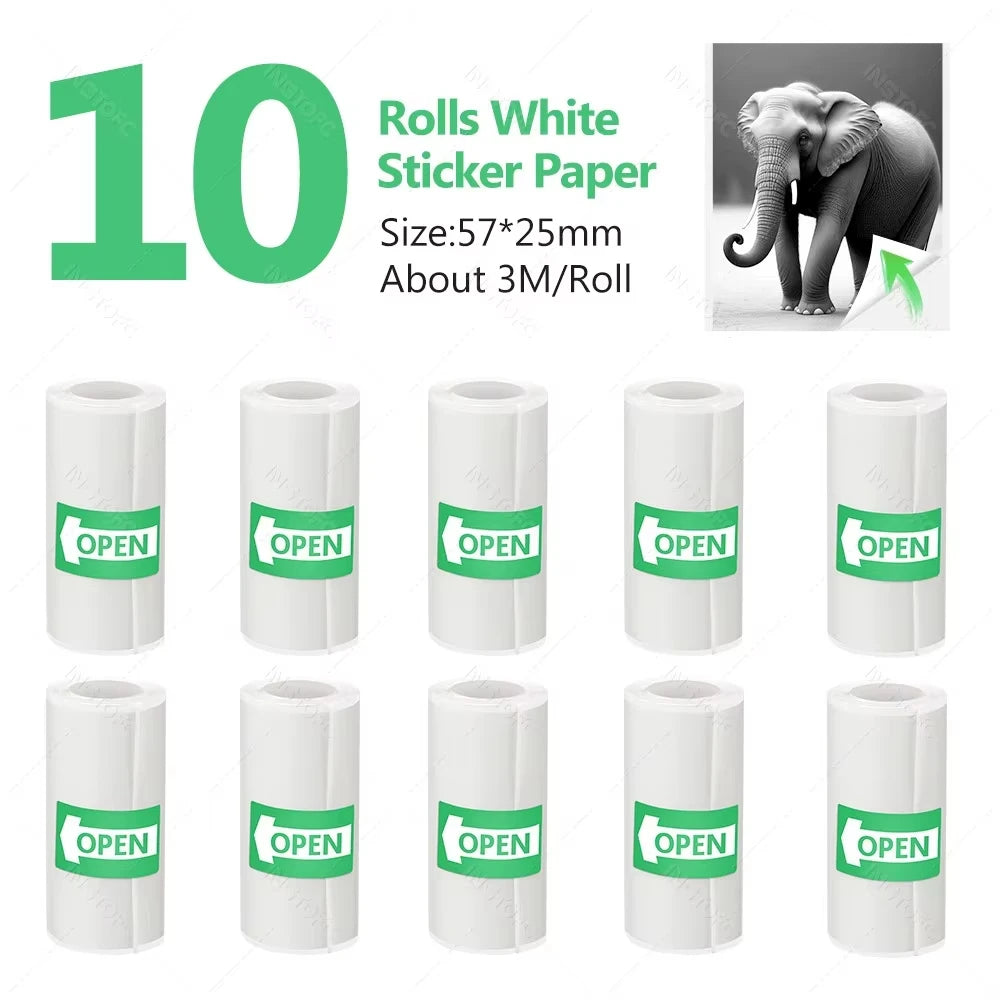 5/10/20 Rolls Mini Printer Thermal Paper with Core, White Adhesive Paper 57mm, Compatible with C9/X5/X6/X15 Mini Thermal Printer