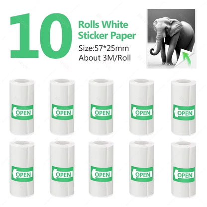 5/10/20 Rolls Mini Printer Thermal Paper with Core, White Adhesive Paper 57mm, Compatible with C9/X5/X6/X15 Mini Thermal Printer