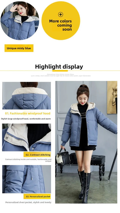 Women's Thickened Cotton Jacket Bread Style Loose Fit Short Coat Winter Outerwear Korean Version Student Friendly Zipper Closure