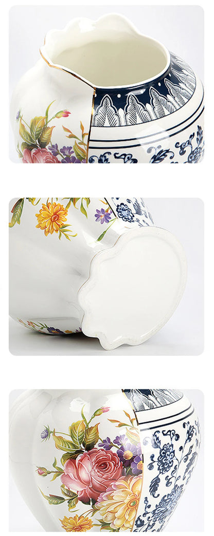 Splicing Light Luxury Antique Style Ceramic Vase Creative European Vintage Flower Vase Arrangement Living Room Desktop Ornaments