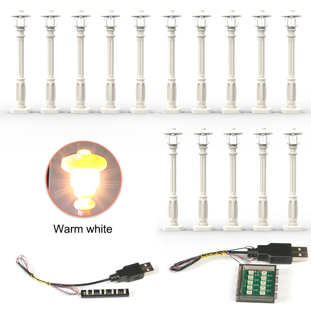 15pcs City Street Light Led (10 in 1 USB Powered) Building Block Lamp MOC Compatible with Bricks DIY 2039 11062