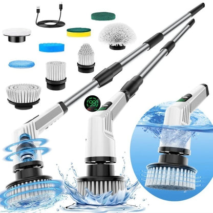 Electric Spin Scrubber 9 in 1 Cordless Cleaning Brush Telescopic Handle LED Display Wireless Bathroom Kitchen Floor Tile Cleaner