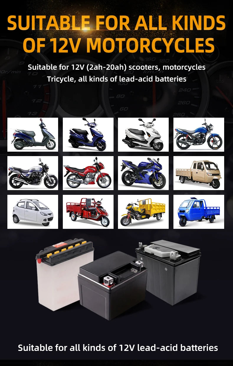 12V 6V Motorcycle Toy Car Battery Charger Mini Lead Acid Battery Charger 2A Full Automatic Charging Puls Repair for Auto Motorcy