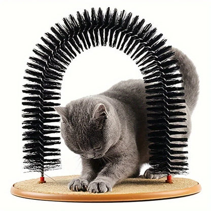 Cat Toy Arch Self Groome Pamper Feline with A Massage Grooming Rubbing Brush with Scratching Pad Toy for Cats Interactive Toys