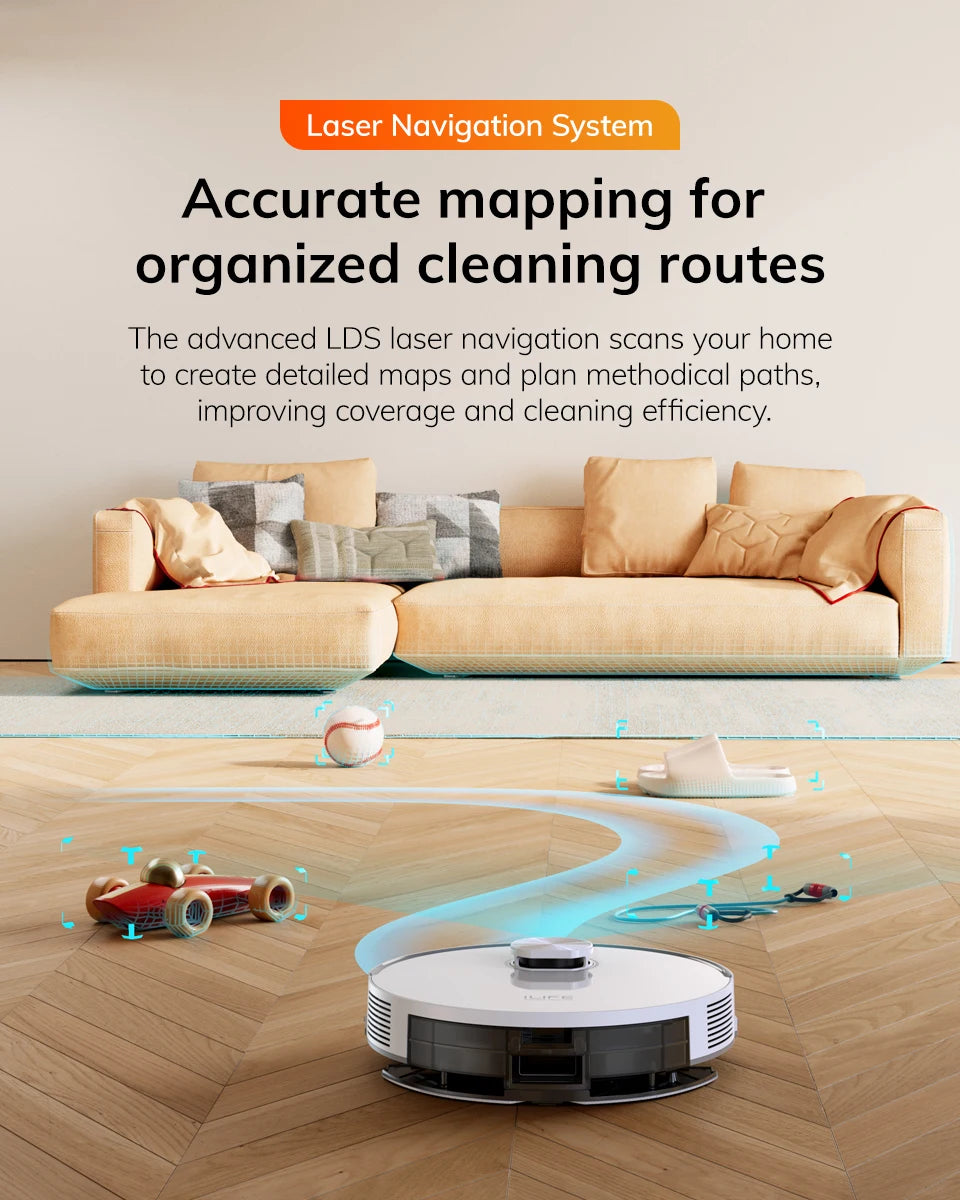 ILIFE V30 Robot Vacuum Cleaner, Laser Navigation, 10000Pa Suction, Up to 150min Runtime, APP Control, Customizable Cleaning, 2-in-1 Vacuum & Mop, No-Go Zones, Multi-Floor Mapping, Support Voice Assistance