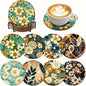 8pcs/Set DIY Diamond Painting Coasters with Holder Anti Slip Wood Drip Mats Crystal Rhinestones Diamond Art Coasters for Adults