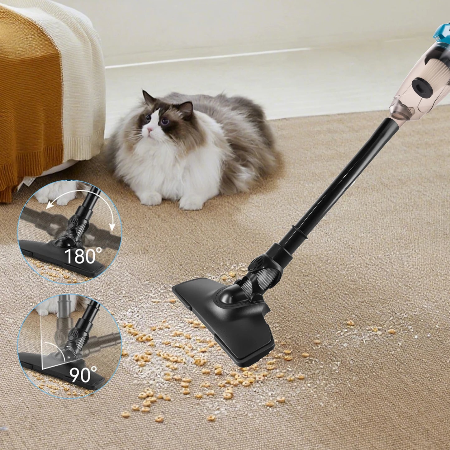 Podofo 18V Rechargeable Cordless Handheld Vacuum Cleaner Wet & Dry Dual Use With 4 Multifunctional Nozzles Portable Dust Remover For Household Car Interior And Pet Hair Cleaning