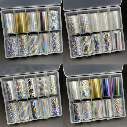 10 Patterns New Metal Nail Foils for Transfer Paper Stickers Floral Chameleon Nails Wraps DIY Water Marble Nail Art Decorations