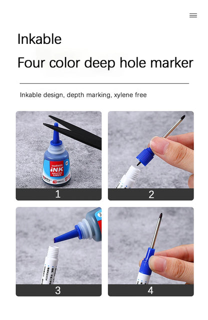 4Pcs/Set 30mm Deep Hole Long Nib Head Markers For Metal Perforating Pen Waterproof Bathroom Woodworking Decoration Multi-Purpose