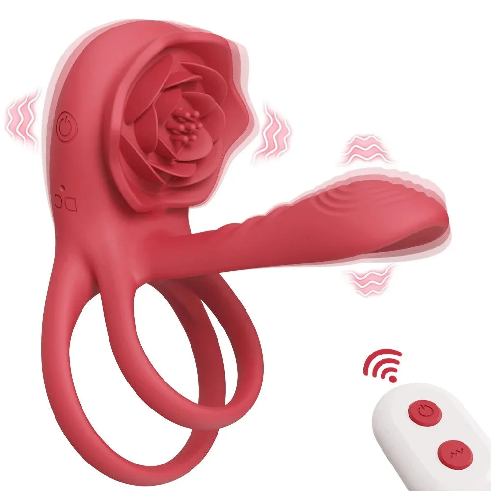 Rose Cock Ring Vibrator G Spot Nipple Clitoral Stimulator Male Penisring Delay Ejaculation Sex Toys for Couple 18+