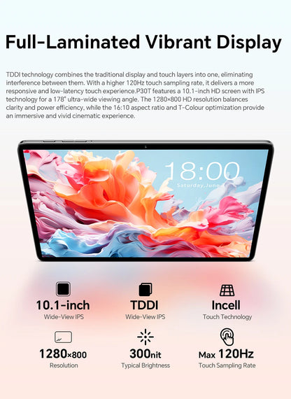 Teclast P30T Set 10.1" Tablet Android 16 Gemini AI Unisoc 8-core CPU 16GB(3GB+13GB Expansion) RAM 128GB ROM 6000mAh Keyboard/Case/Mouse/Stylus/Headphone/Stand