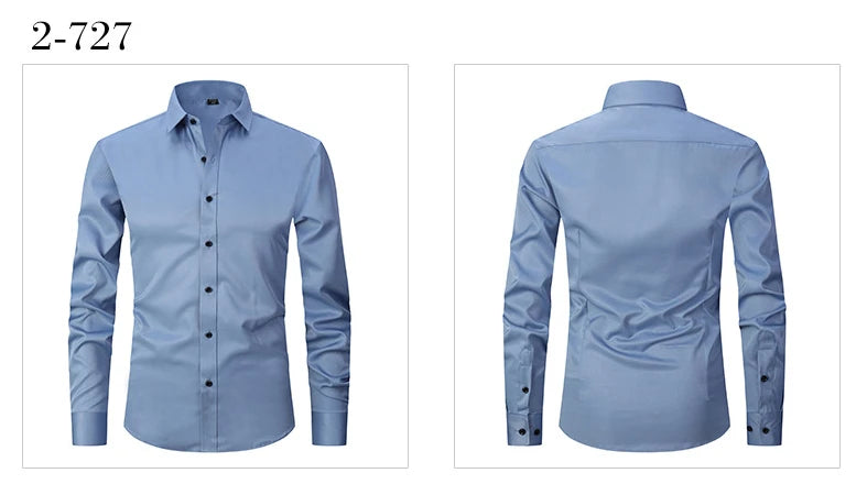 Men's long-sleeved shirt made of elastic fabric, wash-and-wear wrinkle-resistant business casual, silky smooth, pure color shirt