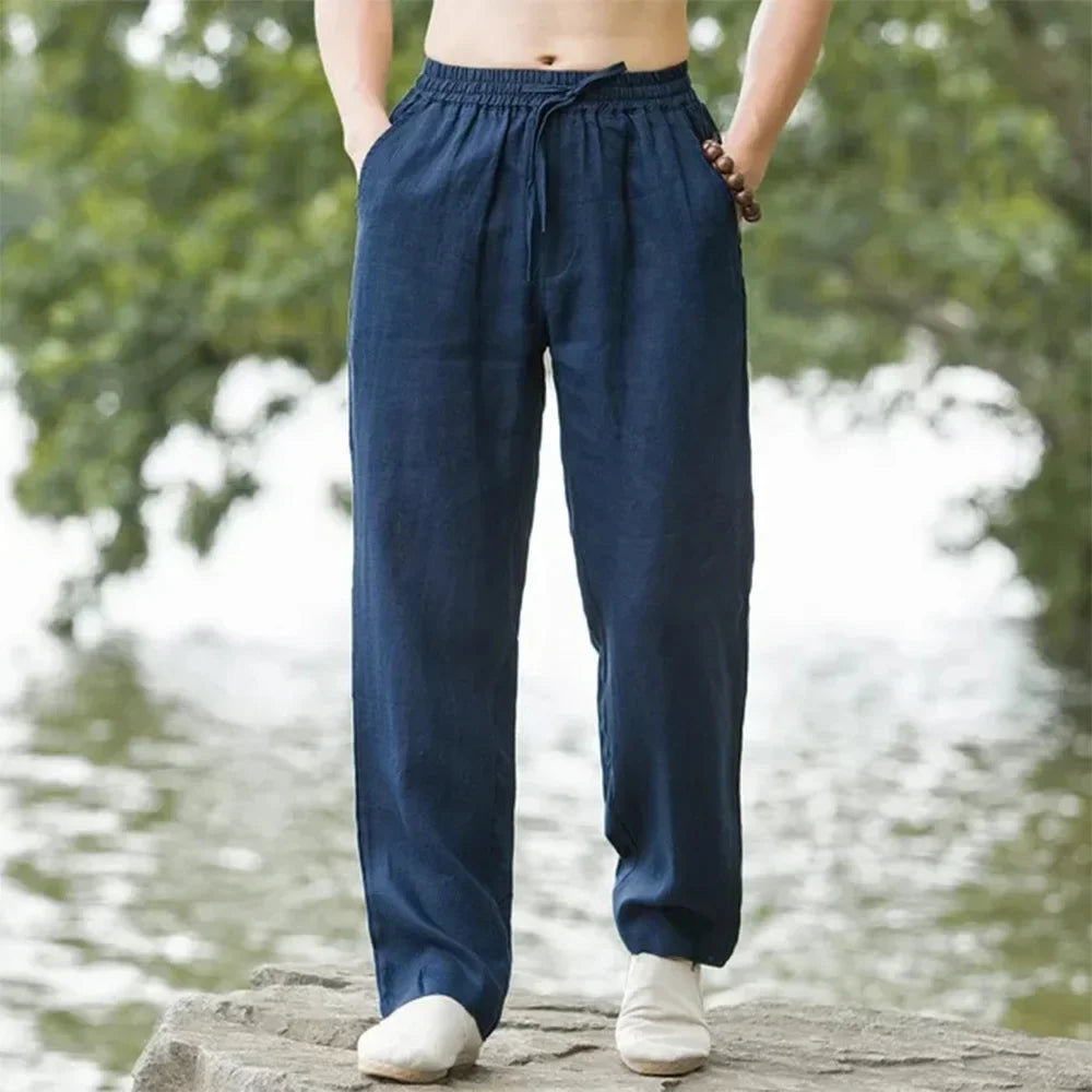 2025 New Men's Cotton Linen Pants Male Autumn New Breathable Solid Color Linen Trousers Fitness Streetwear S-3XL-5XL