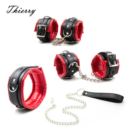 Thierry 3Pcs Soft Bondage Restraints Handcuffs Collar Wrist Ankle Cuffs for Fetish Erotic BDSM Adult Games Couple Sex Product