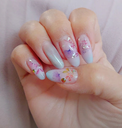 3d Nail Art Decals Watercolor Florals Purple Green Pink Flowers Leafs Fruit Adhesive Sliders Nail Stickers For Manicure