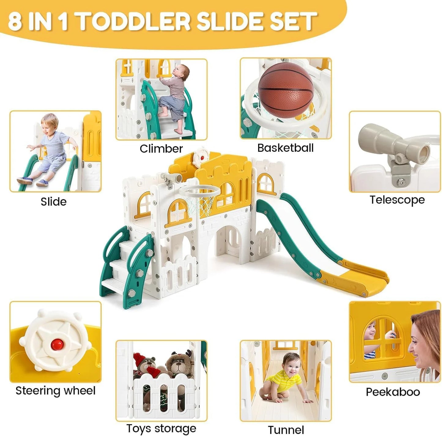 Children's Slide Outdoor Indoor Domestic Baby Sports 8 in 1 Slide Playset Family Multifunction Amusement Park Toys