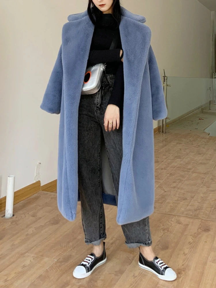 TARUXY Winter Loose Mink Velvet Imitation Fur Splicing Long Coat Fur Suit Collar Women's Coat High Street Fashion Lady Overcoat