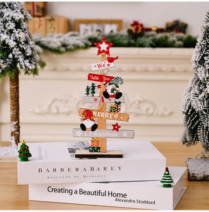Wooden Christmas Tree Desktop Ornament Santa Claus Merry Christmas Sign Plaque Xmas Decoration for Home 2026 New Years Noel Gift