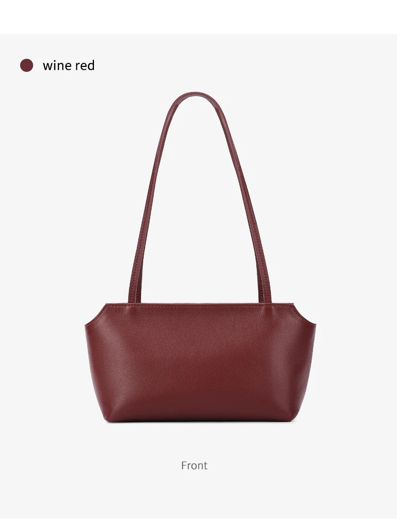 Luxury Women's Genuine Cowhide Leather Mini Shoulder Tote Bag Pebbled Leather Long Strap Underarm Handbag Minimalist Daily Purse