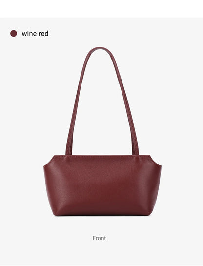Luxury Women's Genuine Cowhide Leather Mini Shoulder Tote Bag Pebbled Leather Long Strap Underarm Handbag Minimalist Daily Purse