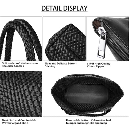 Woven Tote Bag Womens Purse Vegan Leather Shoulder Handbags - Fashion Summer Beach Tote Bags - Large Travel Totes