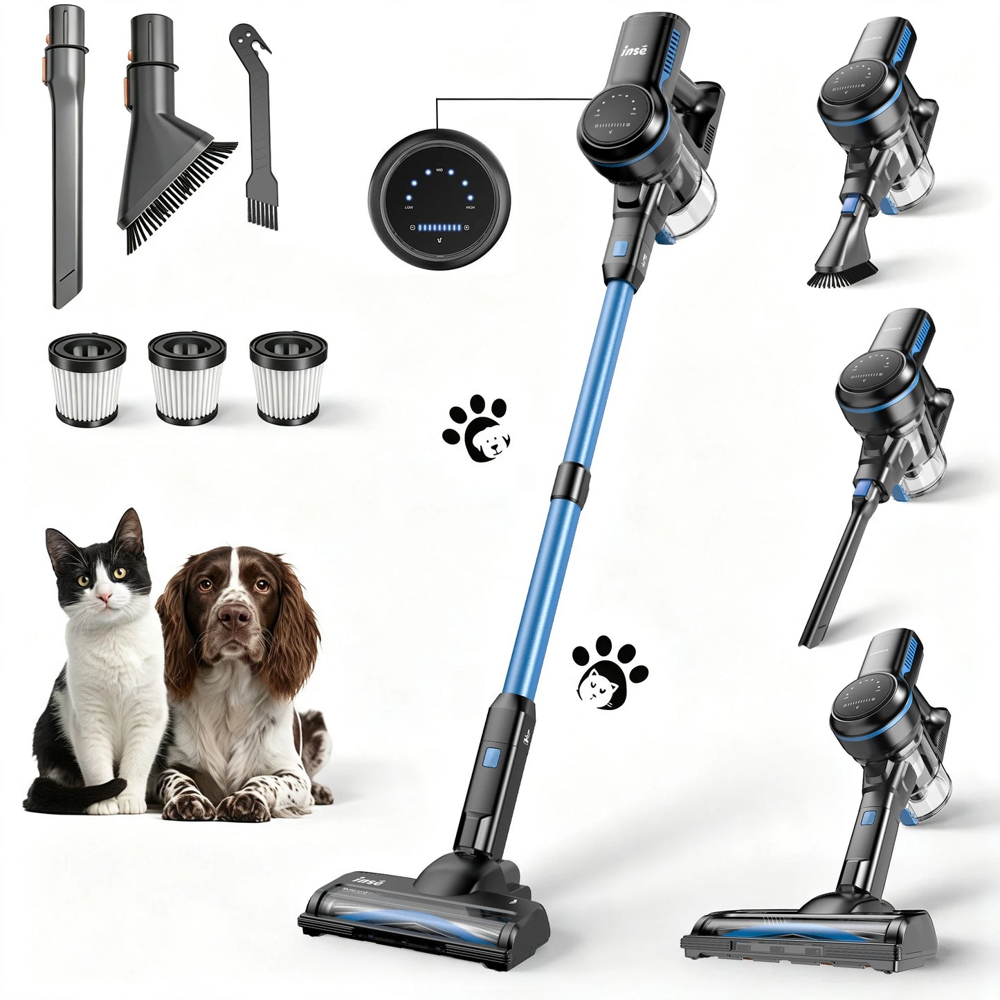 INSE S7P 465W Cordless Vacuum Cleaner 45KPA Strong Suction for Pet Hair and Carpet 55Mins Runtime Household Cleaning