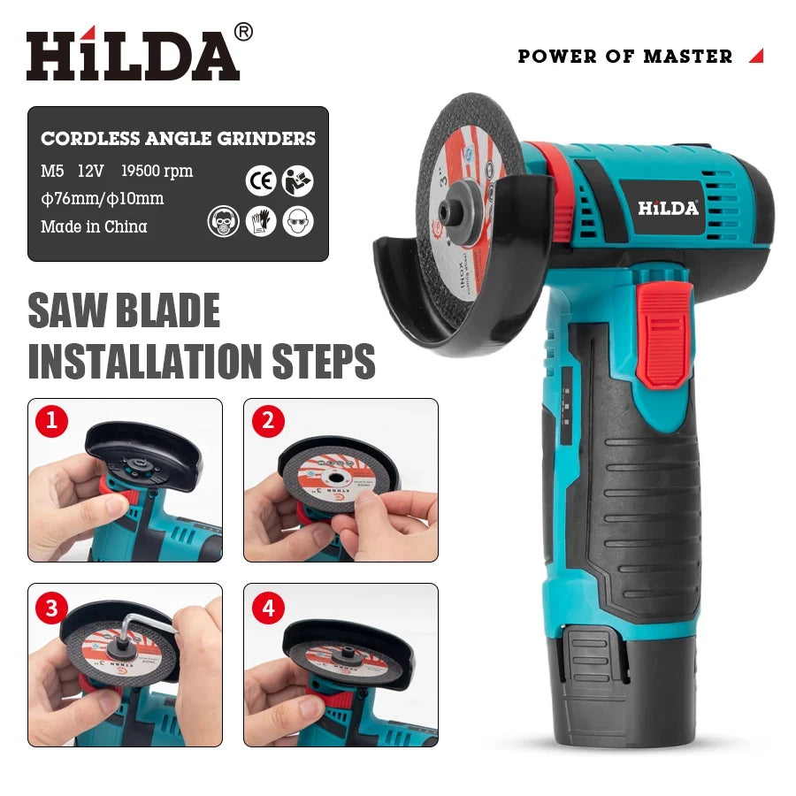 HILDA 12V/3 Inch Lithium Electric Angle Grinder Mini Small Household Handheld Cutting Machine Polishing Machine