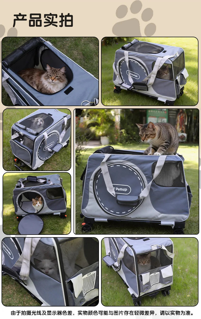 Portable Pet Rolling Carrier Foldable Small Dog Outdoor Stroller Detachable Single Shoulder Cat Handbag For Travel