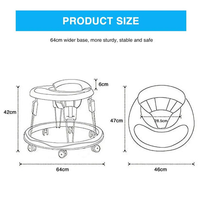 Adjustable Baby Walker Aids, Easy to Clean Tray, Universal Rollator, Anti-Rollover Folding Walker for Girls & Boys 6-18 Months