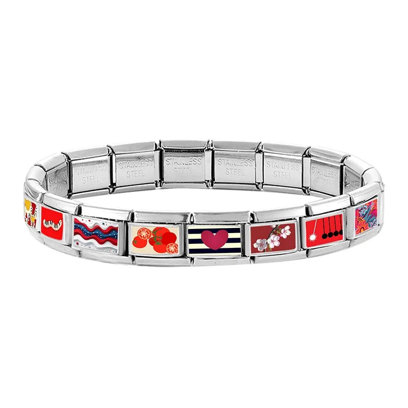 Wholesale Fashion Personalized DIY Red Color Italian Charm Bracelet Watermelon Tomato Bead 9mm Bracelet Stainless Steel Jewelrys