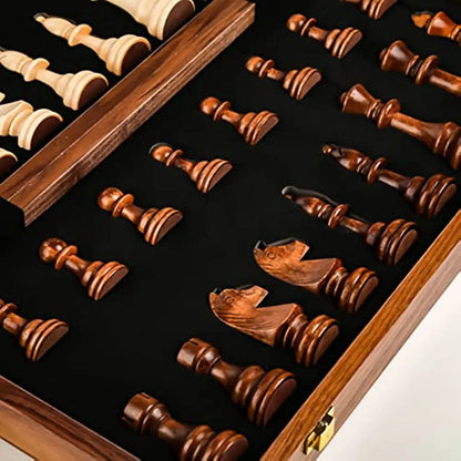 15 colių x 15 colių aukščiausios klasės sulankstomas šachmatų rinkinys, aukščiausios kokybės klasikinis rankų darbo medinis figūrų rinkinys, riešutmedžio šachmatų lenta, dovana vaikams, stalo žaidimas