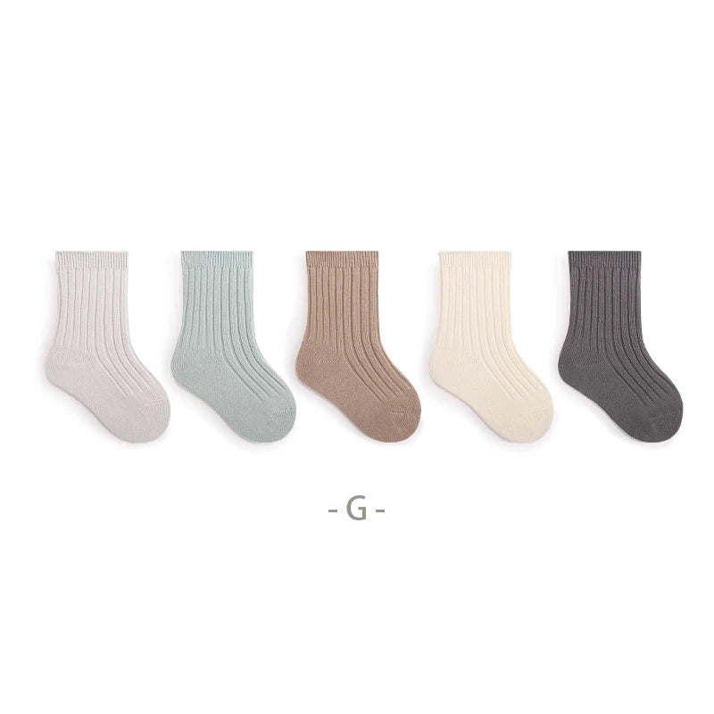 MILANCEL New Autumn Kids Socks Girls Solid Color Mid Tube Socks Children Sock 5 Pairs a Lot