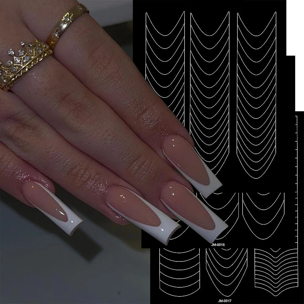 1pcs Curved French Lines Nail Art Stencils Stickers V-shaped Pattern Classic French Nail Decals Drawing Line Aid Nail Sticker To