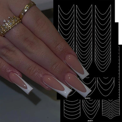 1pcs Curved French Lines Nail Art Stencils Stickers V-shaped Pattern Classic French Nail Decals Drawing Line Aid Nail Sticker To