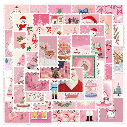 10/30/50pcs Cartoon Pink Christmas Stamps Stickers Cute Santa Claus Aesthetic Decals Luggage Notebook Phone Graffiti Sticker Toy