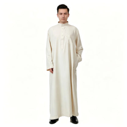 Men's Saudi Arabic Stand Collar Long Sleeve Robe Ramadan Muslim Robe Middle East Islamic Clothing
