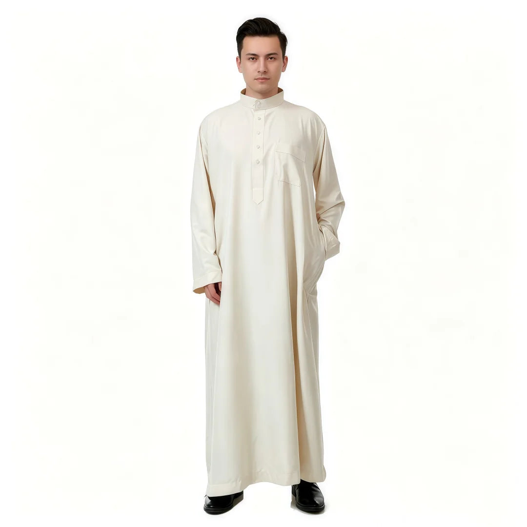 Men's Saudi Arabic Stand Collar Long Sleeve Robe Ramadan Muslim Robe Middle East Islamic Clothing