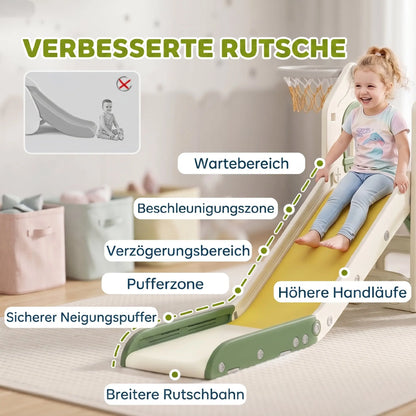 Foldable 4-in-1 Toddler Slide with Climbing Elements, Basketball Stand, Storage Space and Basketball for Kids 1-3 Years Old, Cream White, Kids Toy Slide, Kids Slide, Outdoor Toy Slide