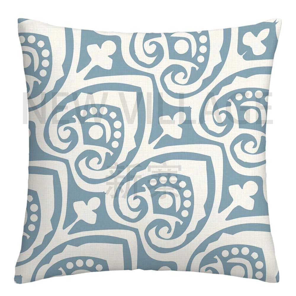 Lake blue white geometric linen pillowcase sofa cushion cover home decoration can be customized for you 40x40 45x45 50x50 60x60