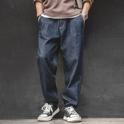 Maden Retro Denim Wash Baggy Men's Jeans Wide Leg Tapered Pants Fashion Casual Streetwear Jean Straight Elastic Men Trousers